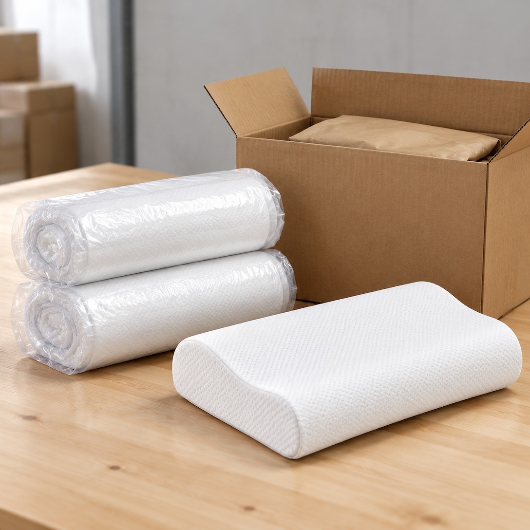 Memory foam pillows vacuum compressed and packed for an OEM order - Comfytouch
